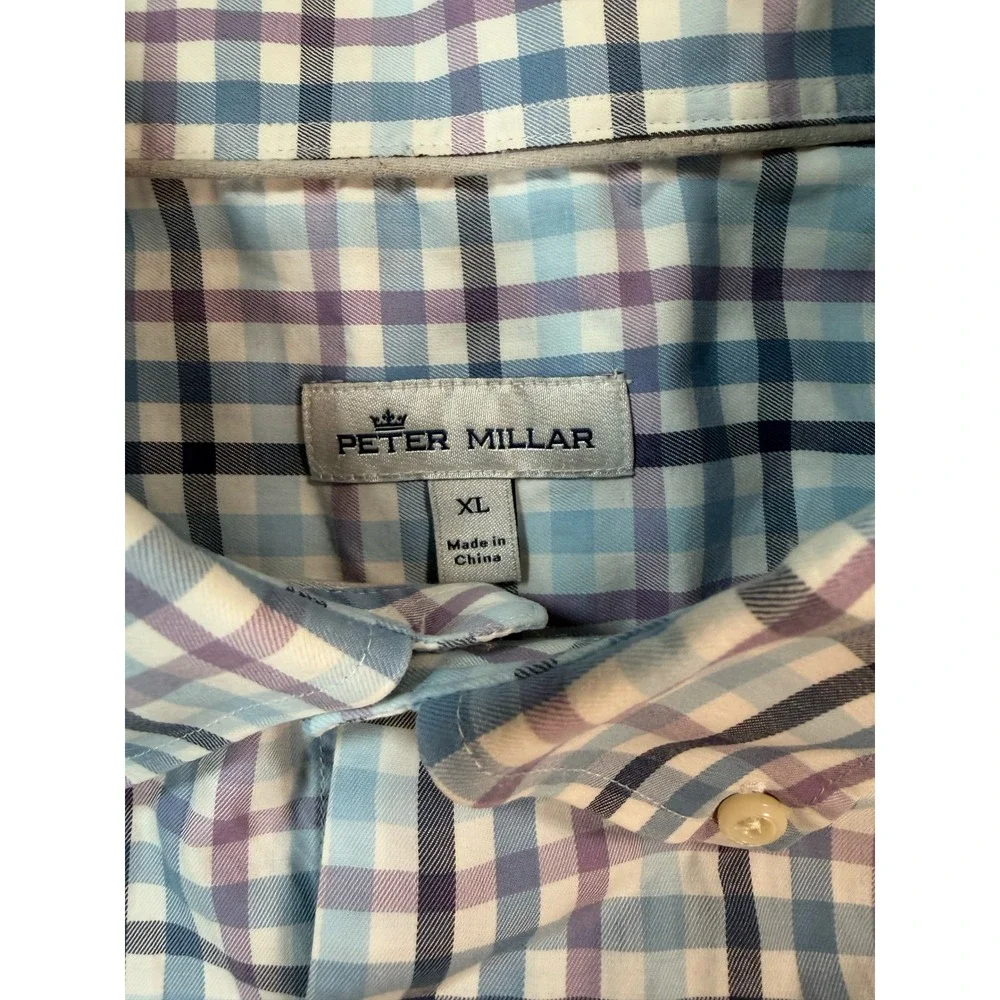 Peter Millar Mens XL Blue Purple Plaid Check Button Down Long Sleeve Shirt